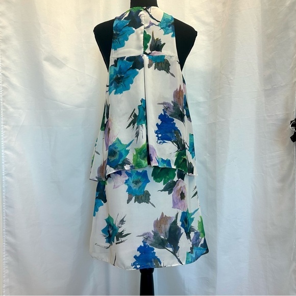 Zara White Double Layered tiered ruffle frill Floral flower Print dress Sz M - Picture 6 of 10